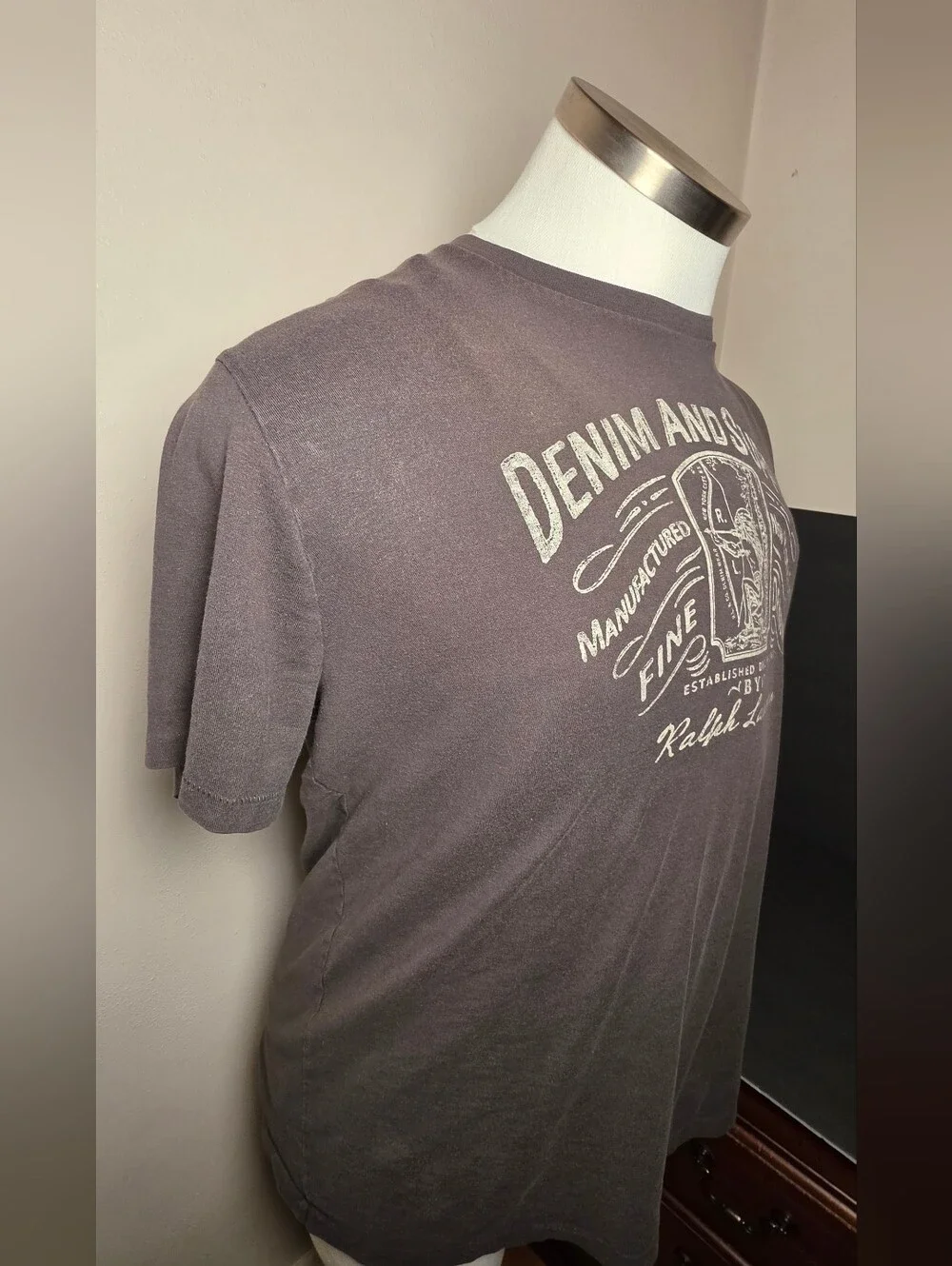 Ralph Lauren Denim & Supply Short Sleeve Graphic Tee - Charcoal with White Print